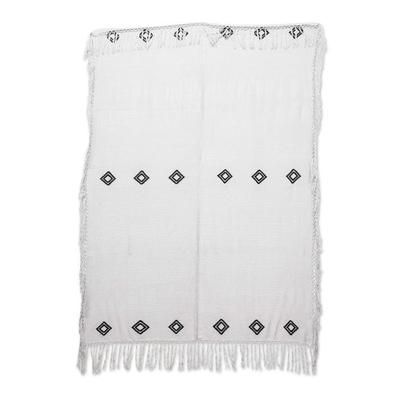 Grey Ways,'Handloomed Grey and Black Rayon Throw with Geometric Motifs'