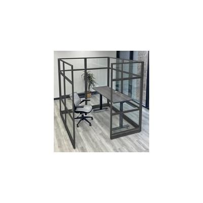 6' x 6' x 7'H Clear Glass Modular Office w/ Black Frame - Starter Cubicle