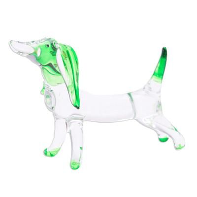 Hope Dachshund,'Handblown Green Glass Dachshund Dog Figurine'