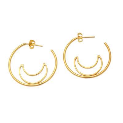 'Gold-Plated Moon-Themed Half-Hoop Earrings from Indonesia'