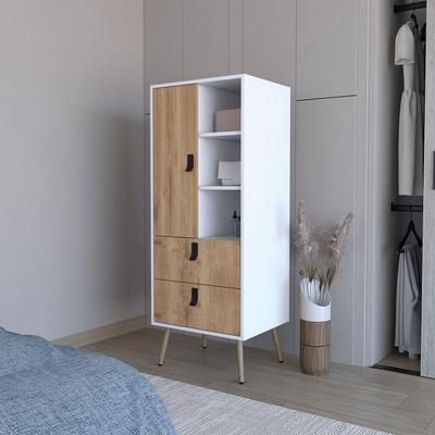 Kimball Tall Dresser, Modern Design with 2 Drawers and Ample Storage ,White / Macadamia – FM Furniture FM9902CBM