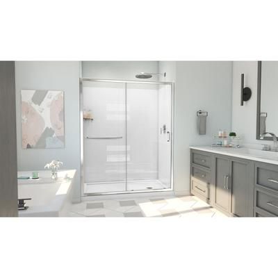 Dreamline DreamLine Infinity-Z 34 inch D x 60 inch W x 78 3/4 inch H Semi-Frameless Sliding Shower Door in Chrome and Clear Glass, Right Drain Shower Base, and Wall Kit in White D2096034XXR0001