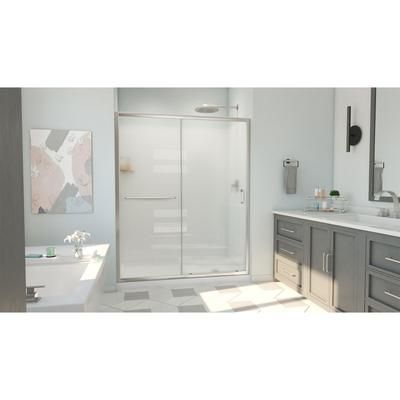Dreamline DreamLine Infinity-Z 34 inch D x 60 inch W x 78 3/4 inch H Semi-Frameless Sliding Shower Door in Brushed Nickel and Frosted Glass, Right Drain Shower Base, and Wall Kit in White D2096034XFR0004