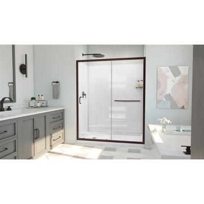 Dreamline DreamLine Infinity-Z 30 inch D x 60 inch W x 78 3/4 inch H Semi-Frameless Sliding Shower Door in Oil Rubbed Bronze and Clear Glass, Left Drain Shower Base, and Wall Kit in White D2096030XXL0006