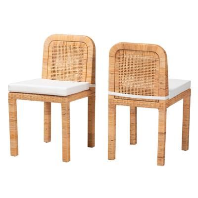 Zariah Modern Bohemian Natural Brown Rattan And Mahogany Wood 2-Piece Dining Chair Set by Baxton Studio in Natural Brown Mahogany