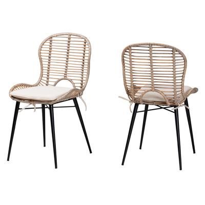 Brenna Modern Bohemian Greywashed Rattan And Black Metal Dining Chair by Baxton Studio in Grey Rattan
