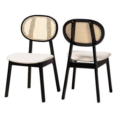 Darrion Mid-Century Modern Grey Fabric And Natural Oak Finished Wood 2-Piece Dining Chair Set by Baxton Studio in Cream Black