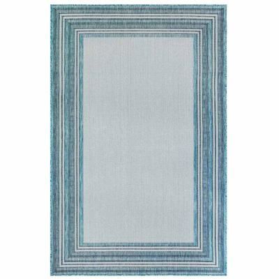 Liora Manne Carmel Multi Border Indoor/Outdoor Rug by Trans-Ocean Import in Aqua (Size 4'10"X 7'6")