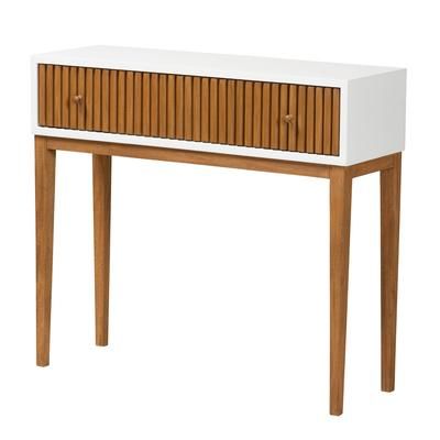 Odile Mid-Century Modern Two-Tone Natural Brown And White Bayur Wood 1-Drawer Console Table by Baxton Studio in Brown White