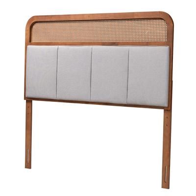 Esti Mid-Century Modern Light Grey Fabric And Ash Walnut Finished Wood King Size Headboard With Ratt by Baxton Studio in Grey Ash Walnut (Size QUEEN)