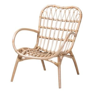 Bajo Modern Bohemian Natural Brown Rattan Arm Chair by Baxton Studio in Natural Brown Rattan