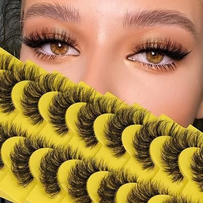 10 Pairs Lashes With Clear Band Fluffy Thick False Lashes Natural Look False Eyelashes Pack Wispy Eyelashes Curly 3d Makeup Eyelashes For Daily Party Wear
