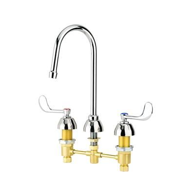 Krowne 14-840L Deck Mount Restroom Faucet w/ 5 3/4" Gooseneck Spout & Wristblade Handles - 8" Centers, Chrome Plated
