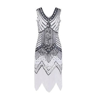 Anni Ruggenti Anni 1920 Lunghezza al ginocchio Vestito Abito Flapper Abito da Ballo Senza maniche Il grande Gatsby Charleston Invitato al matrimonio Frangia con nappe Scollo a V Costume Per donna