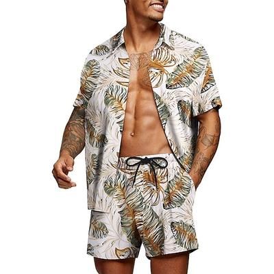 Per uomo Grafico Foglia di palma Piante Tropicali 2 pezzi Set di camicie Camicia hawaiana estiva Manica Corta Pantaloni corti Collo ripiegato Designer Spiaggia Vacanza Casuale Quotidiano 3D Estate