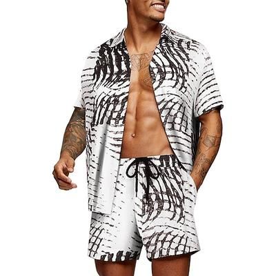 Per uomo Grafico Foglia di palma Piante Tropicali 2 pezzi Set di camicie Camicia hawaiana estiva Manica Corta Pantaloni corti Collo ripiegato Designer Spiaggia Vacanza Casuale Quotidiano 3D Estate