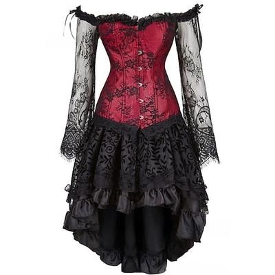 Sexy Retrò Vintage Rococò Corto Mini Vestito Corsetto Overbust Bustino Jacquard Pizzo Senza spalline Costume Per donna Halloween Carnevale Mascherata Balli di fine anno Festa / Sera Adulti Top Gonna