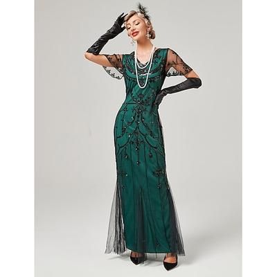 Anni Ruggenti Anni 1920 Lunghezza alla caviglia Vestito Abito da sera Abito da Ballo Normale Maniche corte Il grande Gatsby Charleston Invitato al matrimonio Paillettes Scollo a V Costume Per donna