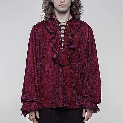 Punk Gotico Medievale Steampunk Blusa / Camicia A palloncino Vampiro Scollo a V Costume Per uomo Costumi da pirata Fantasia Reale Halloween Carnevale Feste Adulti Camicia Autunno Inverno