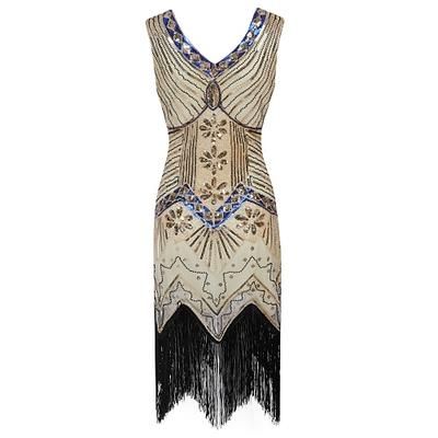 Anni Ruggenti Anni 1920 Lunghezza al ginocchio Vestito Abito Flapper Abito da Ballo Senza maniche Il grande Gatsby Charleston Invitato al matrimonio Frangia con nappe Scollo a V Costume Per donna