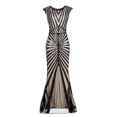 Anni Ruggenti Anni 1920 Lunghezza alla caviglia Vestito Abito da sera Costume da festa Cortissima Il grande Gatsby Paillettes Scollo a V Scollo Tondo Costume Per donna Natale Capodanno Festa serale