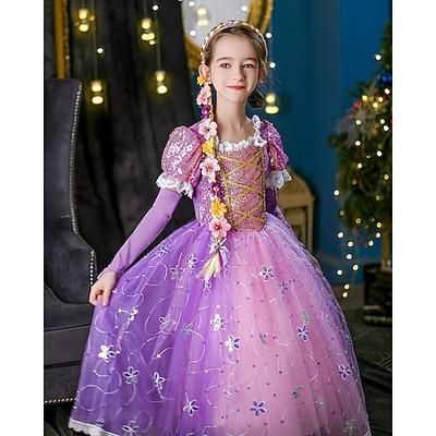Principessa Raperonzolo Vestito Mantello Abito da damigella Cosplay Festa in maschera for Ragazze Bambini Giornata universale dell'infanzia Mascherata Settimana del libro Matrimonio Ospite di nozze