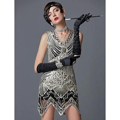 Anni Ruggenti Anni 1920 Mini Vestito Abito Flapper Abito per Festa di Natale Senza maniche Il grande Gatsby Charleston Scollo a V Costume Per donna Balli di fine anno Festa serale Feste Vestito Abiti