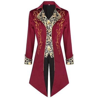 Retrò Vintage Medievale Rinascimento Cappotto Frac Principe Vampiro Nobile Jacquard Costume Per uomo Reale Stile Steampunk Halloween Carnevale Mascherata Carnevale Performance LARP Adulti Cappotto