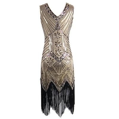 Anni Ruggenti Anni 1920 Lunghezza al ginocchio Vestito Abito Flapper Abito per Festa di Natale Senza maniche Il grande Gatsby Invitato al matrimonio Paillettes Scollo a V Costume Per donna Carnevale