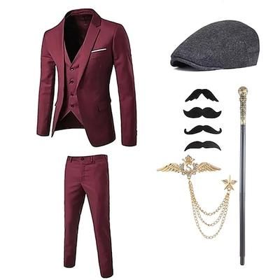 Anni Ruggenti Anni 1920 Retrò Vintage Abiti Completi Blazer Set di accessori Gentiluomo Gangster Fibbia Tinta unita Collo ripiegato Costume Per uomo Halloween Carnevale Festa Sera Casual