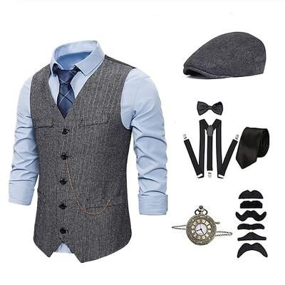 Vintage Anni 1920 Abiti Costume da festa Il grande Gatsby Costume Per uomo Feste Serata Formale Festa Sera Adulti Cravatta Gilet Cappello