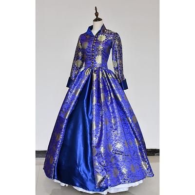 Rococò Vittoriano Rinascimento Lunghezza al pavimento Vestito Costume da festa Mascherata Taglie Forti Normale A palloncino Manica del polsino svasato Principessa Pizzo Tela Vintage Abito da ballo
