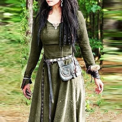 Retrò Vintage Medievale Rinascimento Vestito Costume Cosplay Abito Tunica Vichingo Ranger Elfico Costume Per donna Celtico Vichingo Halloween Carnevale Mascherata Halloween Performance LARP Adulti