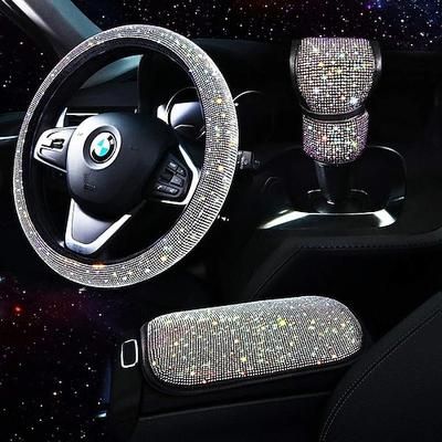 Set di 3 accessori per auto scintillanti da donna, coprivolanti scintillanti universali da 15 pollici