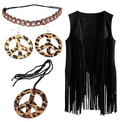 Retrò Vintage Anni '60 Anni '70 Set di accessori Gilet in camoscio Hippie Frangia con nappe Costume Per donna Parata dell'Orgoglio Mese dell'orgoglio Adulti Gilet Orecchini Collana