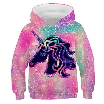 Da ragazza 3D Animali Unicorno Felpa con cappuccio Manica lunga Stampa 3D Primavera Autunno Inverno Di tendenza Streetwear Adorabile Bambino 3-12 anni Esterno Giornaliero Al coperto Standard