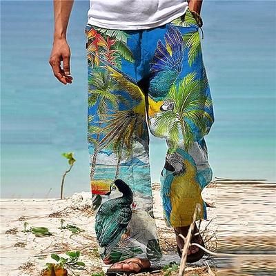 Per uomo Pantaloni Pantaloni estivi Pantaloni da spiaggia A cordoncino Vita elastica Gamba dritta Animali Piante Stampe astratte Comfort Informale Giornaliero Per eventi Hawaiano Originale Nero Giallo