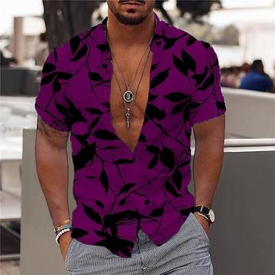 Per uomo Foglie Piante tropicali Camicia Camicia hawaiana Camicia Aloha Manica corta Camicia Collo ripiegabile Di tendenza Originale Informale Esterno Strada Informale Bianco Rosso Blu Con stampe S M