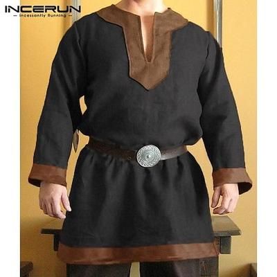 Retrò Vintage Medievale Rinascimento Blusa / Camicia Tunica Pirata Guerriero Cavaliere Vichingo Cavalieri Templari Tinta unica Costume Per uomo Vichingo Fantasia Halloween Carnevale Mascherata