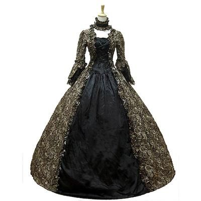 Rococò Vittoriano Rinascimento Lunghezza al pavimento Vestito Costume da festa Mascherata Taglie Forti Normale A palloncino Manica del polsino svasato Principessa Pizzo Tela Vintage Abito da ballo