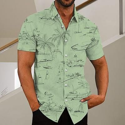 Per uomo Albero di Cocco Graffiti Piante Tropicali Camicia Camicia hawaiana estiva Camicia Aloha Manica Corta Camicia Collo ripiegato Moda Designer Casual All'aperto Streetwear Casuale Bianco Giallo