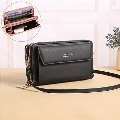 Per donna Borsa a tracolla Borsa a spalla Portafoglio Borsa per cellulare Pelle PU Ufficio Shopping Quotidiano Cerniera Regolabile Durevole Tinta unica Lettera Tessuto almond Marrone chiaro Nero