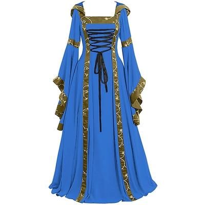 Medievale Rinascimento 18° Secolo Lunghezza lunga Vestito Manica del polsino svasato Vichingo Straniero Taglie Forti Elfico Tinta unica Collo quadrato Costume Per donna Celtico Fantasia Mascherata