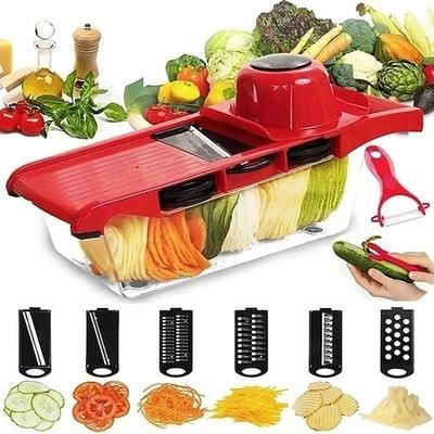 Tagliaverdure multifunzionale 7 in 1 grattugia affettatrici alimentari trituratori con 6 lame patate carote utensile manuale per tagliare le verdure