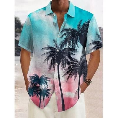 Per uomo Albero di Cocco Piante Tropicali Camicia Camicia hawaiana estiva Camicia Aloha Maniche Corte Camicia Collo ripiegato Tropicale Moda Streetwear Streetwear Casuale Quotidiano Nero Nero Rosso
