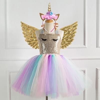 Settimana del libro 2026 Regina delle nevi Unicorno Vestito Abito da damigella Costume da band di animali Abito da vacanza Capodanno for Ragazze Bambini Bambino (1-4 anni) Natale Carnevale Capodanno