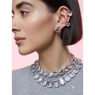 Simple Shiny Square Large Crystal Necklace Ladies Party Ball Fashion White Crystal Lock Bone Chain Jewelry Accessories