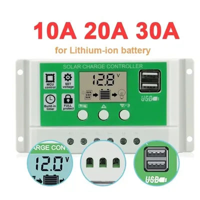 10A 20A 30A PWM Solar Charge Controller 12V 24V Automatic Solar Cells Charging Board Controller USB 5V LCD Display PV Regulator
