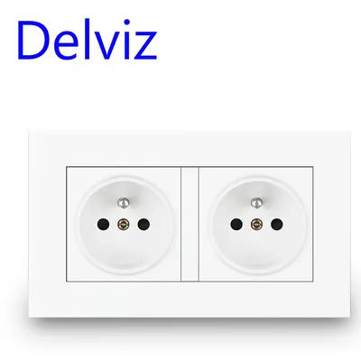 Delviz 16A French Power Socket, Wall Electric / Rectangular socket / Plug, Retardant PC panel, EU standard Power Double Outlet