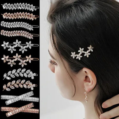 Fashion Barrette Cubic Zirconia Leaf Hair Clips for Women Accessories Bridal Wedding Hair Jewelry Party Bride Headpiece